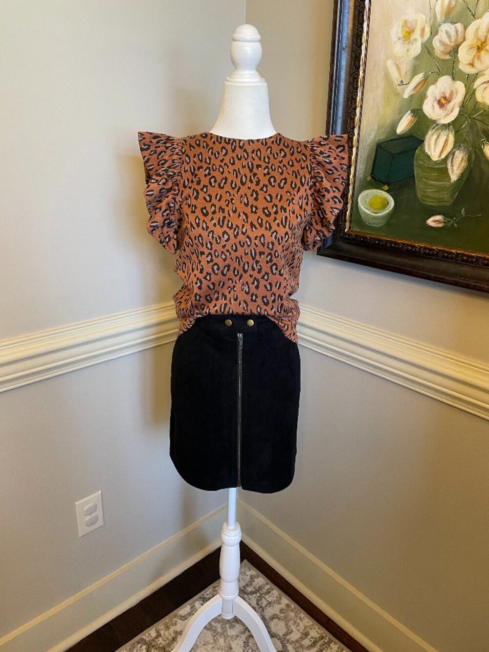 THML Burnt Orange Cheetah Print Flutter Sleeve Top Size S